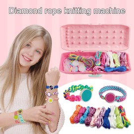 Hand Rope Braider for Children Bracelet Making Accessories Kids 1 Set Friendship Maker Kit DIY Crafts Girls with Travel Activities Gift 8-12 Years Old Pink