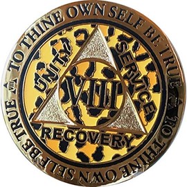 RecoveryChip 8 Year AA Medallion Reflex Leopard Gold Plated Animal Print Chip VIII