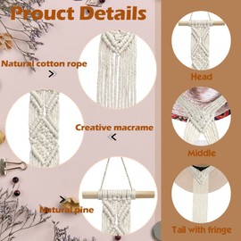 Besoamo 2 Pieces Macrame Hat Hangers, Bohemian Hat Rack Hat Organizer for Wall Hanging, Handmade Woven Hat Holder for Woman Man, Decorative Boho Hanger Cap Holder for Wide Brim Caps (Three Hats Style)