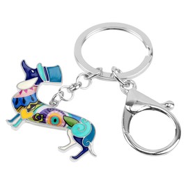 WEVENI Metal Alloy Elegant Hat Dachshund Dog Key Chains Rings Enamel Key Chain Jewellery for Women Girls Bag Car Charms, blue