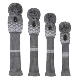 Golf Headcover Knit Set 4-piece Set, Golf Club Driver Wood (460 cc) *1 Fairway Wood *2 and Hybrid Fairway *1 (Grey Reticulate)