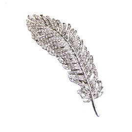 Vintage Rhinestone Leaf Feather Style Hair Barrette Hair Clip Elegant French Clip Wedding Hair Pin (Silver)