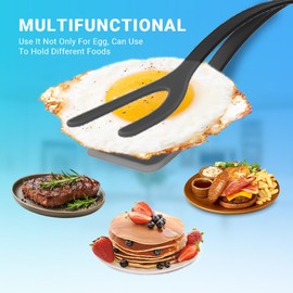 ZONZEST Silicon Egg Flipper Spatula Tongs (Set of 1) – Non-Stick 2-in-1 Grip & Flip Kitchen Tongs for Pancakes, Fish, Eggs, and More – Heat Resistant Cooking Tool (Black)