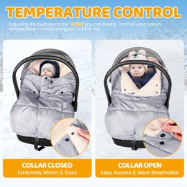 Orzbow Footmuff Baby Seat Winter Universal Baby Swaddling Blanket Winter with Adjustable Collar, Warm Berber Fleece Lining, Zip, Suitable for Maxi-Cosi, Cybex, Römer etc. (Light Grey)