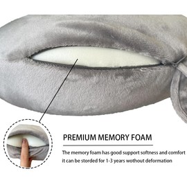 iMaylex Neck Travel Pillow, 100% Pure Memory Foam Travel Pillow for Airplane Flight Headrest Sleep, Portable Plane Accessories, Grey