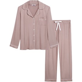Joyaria Women Bamboo Super Soft Comfy Long Sleeve Button Down Pajama Sets Blushing Pink