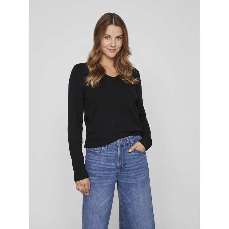 VILA CLOTHES Women's's Viril L/s V-Neck Knit Top-noos Jumper Black