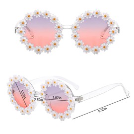 VIOKKO 6 Pairs Round Daisy Flower Sunglasses for Women Girls Flower Shaped Retro Disco Festival Sunglasses Glasses Eyewear for Outdoor Beach Party Favors