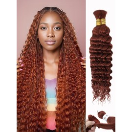 350 Braiding Hair 100g 20 Inch Dark Ginger Braiding Hair Copper Braiding Hair Extensions Deep Water Wave Curly Bulk Human Hair for Braiding 100% 12A Brazilian Human Bariding Hair for Boho Braids
