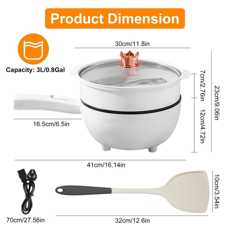 KOCASO Electric Hot Pot with Steamer, 3L Non-Stick Multi-Cooker, Dual