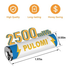 PULOMI 4pcs AA Battery, USB/Type-C AA Rechargeable Batteries, High Capacity 1.5V 1666mAh 2500mWh, 1.5 Hours Fast Charge, Cycle Times up to 1200x with Type-C Port Charging Cable
