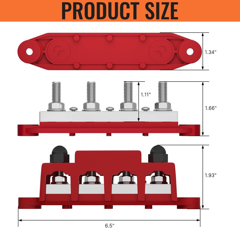 Joinfworld 400A Power Distribution Block 12V Bus Bar with 4