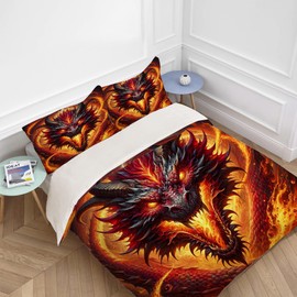 UIAMT Dragon Bedding Set - Twin, Queen, King, Full Size Comforter Set for Kids, Teens, Boys, Girls, Men, Women - Animal Cozy Quilt Bedspread Dragon Bed Duvet Cover Gifts - 80"x90"