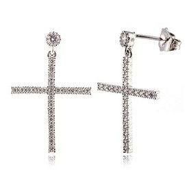 [RIZILIA CROSS] Pierced Earrings with Round Cut Gemstone Cubic Zirconia CZ [Multicoloured Available] in 18K White Gold Plated, Simple Modern Elegance, White Gold, Cubic Zirconia