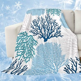 Coral Cooling Blankets for Hot Sleepers Blue Green Coral Minimalist Art Cool Throw Blanket, Lightweight Marine Life Ice Blanket 40" x 60" Summer Cold Blankets for Night Sweats