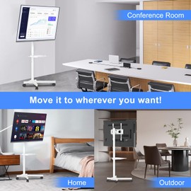 suptek White Mobile TV Cart for 21-60 Inch LCD LED Flat/Curved Panel Screen TVs Max VESA 400x400 with Laptop Shelf Holds up to 77lbs, White, ML55BW