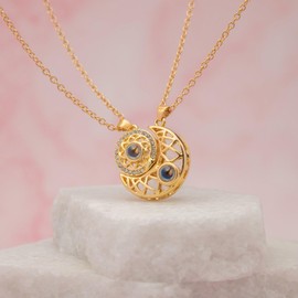 Pax Amare BFF Necklace for 2 with "I Love You in 100 Languages" Pendant - I Love You Friendship Necklace for Two - Couple Gift - Magnetic, 45 inches, Brass, Cubic Zirconia