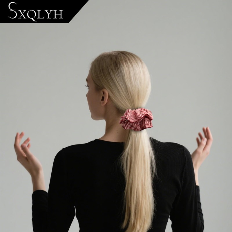 SXQLYH Checked Fabric Hair Scrunchie, Soft Comfortable Large Hair Scrunchie,