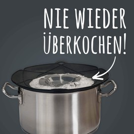 Kochblume das Original, Silikon Überkochschutz für Töpfe und Pfannen, Mikrowellen-Deckel, Spritzschutz und Dampfgar-Aufsatz | (anthrazit, S | Topfgröße 14-18cm)