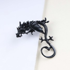 Allereya Vintage Dragon Stud Earrings Old Dragon Cartilage Earrings Dragon Clip On Earrings Black Dragon Earrings Earrings Jewellery for Women and Girls (Black)