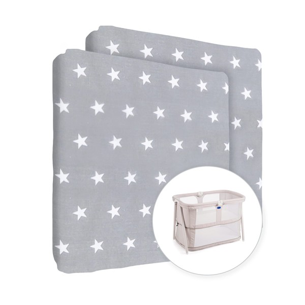 2X Baby Comfort Nursery 100% Cotton Fitted Sheet to fit 95x65 cm Travel Cot (White Stars)