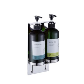 Wall-Mounted 2-Bottle Soap Dispenser Screw-on Lift Adjustable Leak-Proof Press-on Shampoo Conditioner Shower Gel Pump Soap Dispenser for Hotels, Bathrooms and Toilets Stainless Steel Glossy Finish