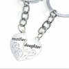 Key Mother and Daughter Heart Key Chain, Silver tone