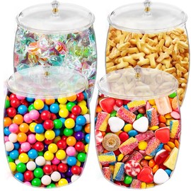 4 Piece Candy Jars with Lids, 90oz Plastic Candy Jars Bulk Airtight Cookie Jars Cnady Containers, Wide Mouth Stury Clear Candy Jars for Candy Buffet Home Party Table