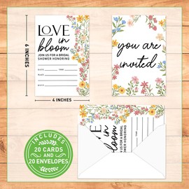 Weifuju Floral Bridal Shower Invitations, 20 Wildflower Bride To Be Invite Cards with Envelopes (4"x6")