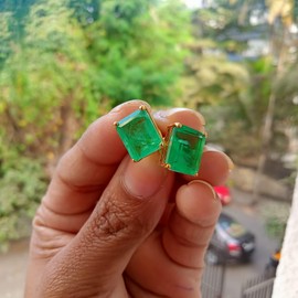 2.00Ct Green Emerald Solitaire Stud Earrings 14K Yellow Gold plated & Push Back