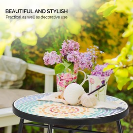 Bonnlo Mosaic Side Table Livingroom Coffee Table Plant Table Outdoor Garden Patio Balcony (Sun)