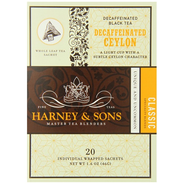 Harney and Sons Decaf Ceylon Tea, 20 Count, 1.6 Oz, (Pack of 6)