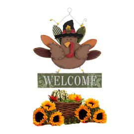 Welcome Turkey Wood Wall Decor with Metal Hanger for Thanksgiving Welcome Sign for your Home Decoration