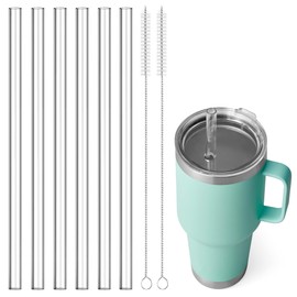 Snowfall Replacement Straws for Yeti 35 OZ Mug, 6 Pcs Reusable With 2 Brushes, Clear for Smoothies, Shakes, Tea, Juice, Tritan