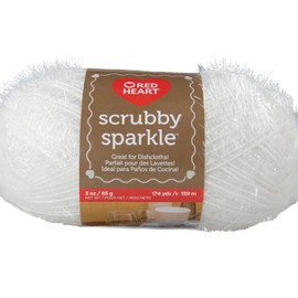 Red Heart Sparkle Scrubby Yarn – Perfect for Knitted or Crocheted Washcloths – Marshmallow