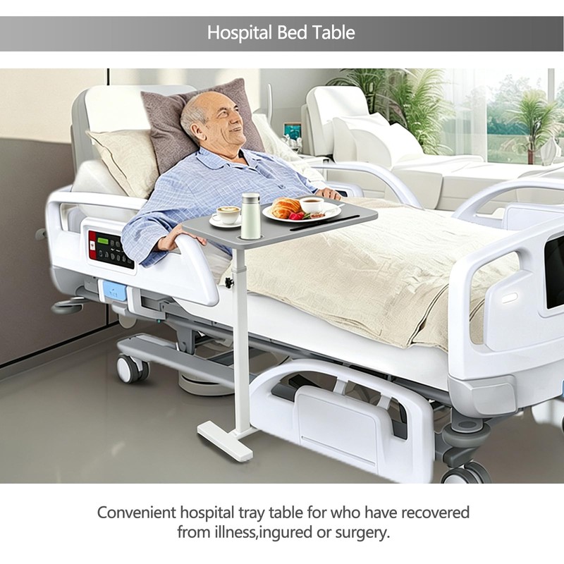 Over the Bed Table with Hidden Wheels,Height Adjustable Bedside Table