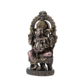 Veronese Design 10 1/4 Inch Tall Lord Ganesha Sitting On Throne with Temple Arch Hindu Elephant God Fortune Cold Cast Bronzed Resin Statue Religious Home Decor Spiritual Collectibles