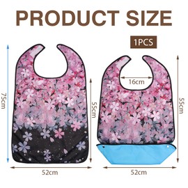 VEGCOO Adult Bibs for Elderly Women Men, Waterproof Dinning Bibs Reusable Adult Bib with Crumb Catcher, Washable Bib Mealtime Clothing Protectors for Elderly, Adult and Disabled(Cherry Blossom Style)