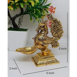 Decorative Diya Deepak Pooja Peacock Design Puja Item Religious Brass Oil Lamp for Pooja Aarti Diya Lighting Pooja Kit Lanterns Lamps Indian Traditional Festival Decoration (Size: -Height: -5 Inches)