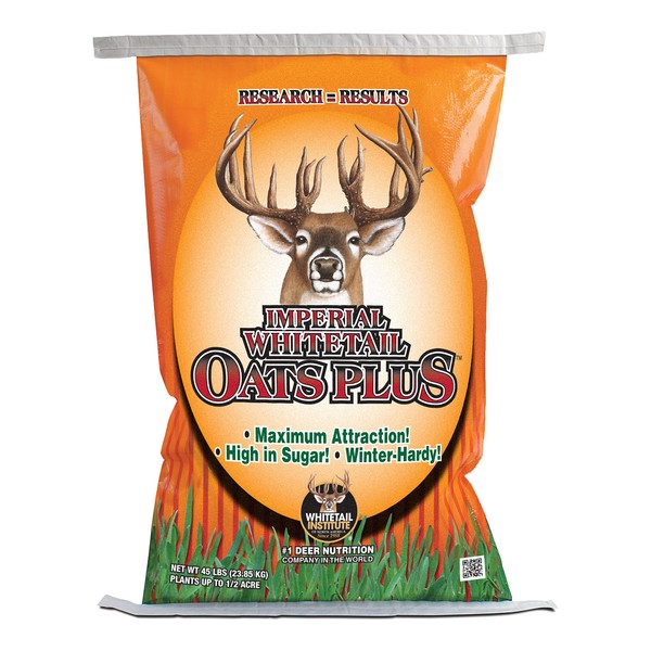 Whitetail Institute Oats Plus Deer Food Plot Seed, High-Sugar Oat Variety Establishes and Grows Quickly and is Highly Attractive to Deer, Cold Tolerant and Winter Hardy, 45 lbs (.5 Acre)