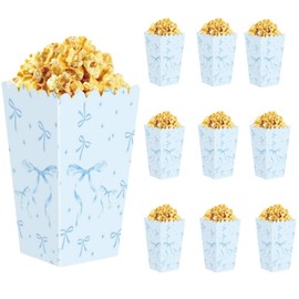 10 PCS Blue Bow Popcorn Boxes Party Favor Bags Coquette Goodies Bags for Birthday, Bridal Shower, Baby Shower (Blue Bow)