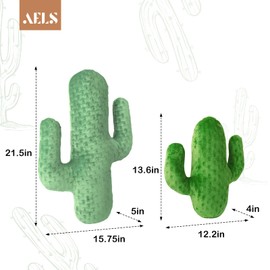 AELS Set of 2 Cactus Decorative Throw Pillows, 22"& 14" Cactus Plush Pillow Set, 3D Office Nap Pillow, Cute Succulent Throw Pillow for Nursery Bedroom Room Decor, Sage Green & Grass Green