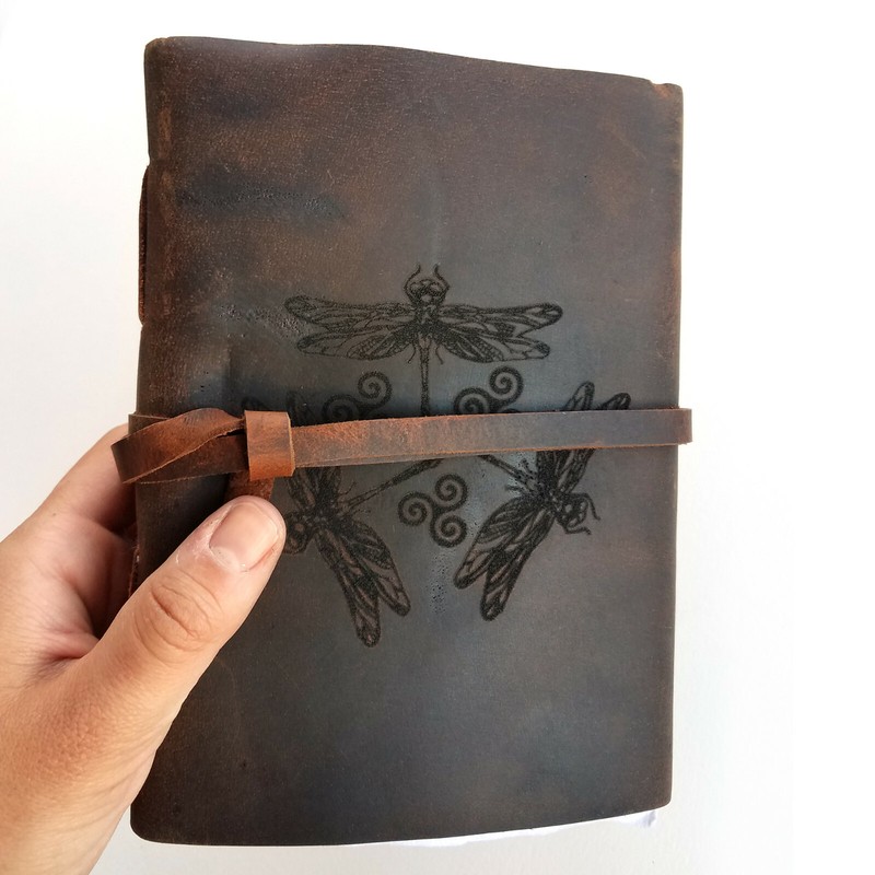 Lyoncraft Celtic Dragonfly Genuine Leather Journal, Free Personalizatio