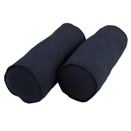 Blazing Needles Double-Corded Solid Twill Bolster Pillows with Inserts (Set of 2), 20" x 8", Navy