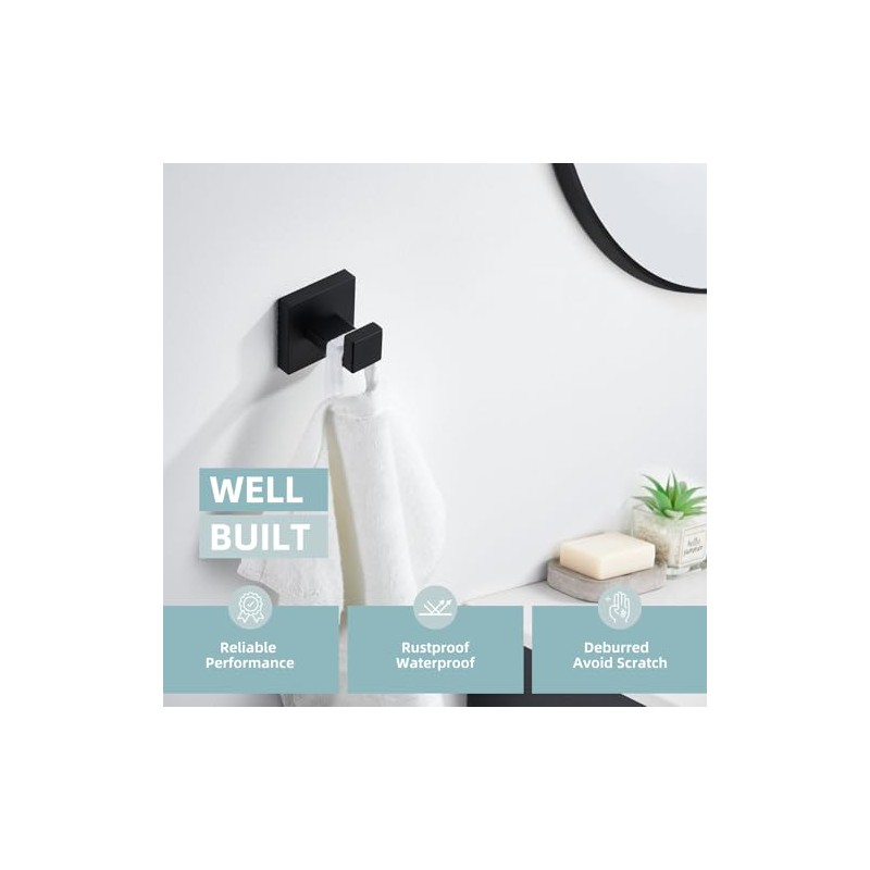 Angle Simple Towel Hook Matte Black, SUS 304 Stainless Steel