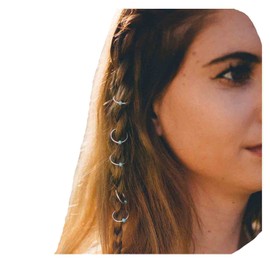 Yheakne Boho Tribal Turquoise Circle Hair Ring Set Boho Braid Rings Dreadlock Dirty Braid Hair Loop Clips Silver Hair Jewelry Hair Accessories for Women and Girls (Silver Circle with turquoise)