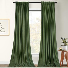 StangH Luxury Pinch Pleated Velvet Curtains 96 inches Long, Moss Green Decorative Room Darkening Window Drapes Vertical Temperature Balance Solid Backdrops for Theater, W42 x L96, 2 Panels