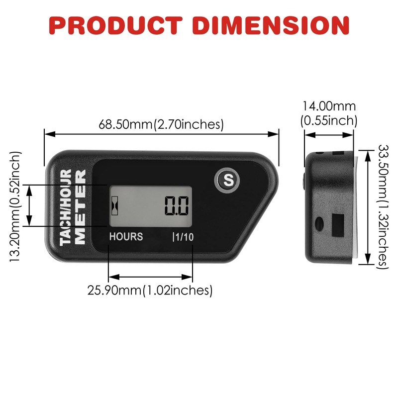 RileyFine RQ-HM016R Digital Hours Tachometer, Black