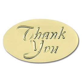 PaperDirect Embossed Oval Thank You Gold Foil Certificate Seals, 2 Inches, 30 Count