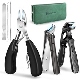 Toenail Clippers for Seniors Thick Toenails, Angled Head Toe Nail Clippers with Catcher, Heavy Duty 45° Slanted Toenail Clippers, 37mm Wide Opening Nail Cutter with Long Handle, 6PCS